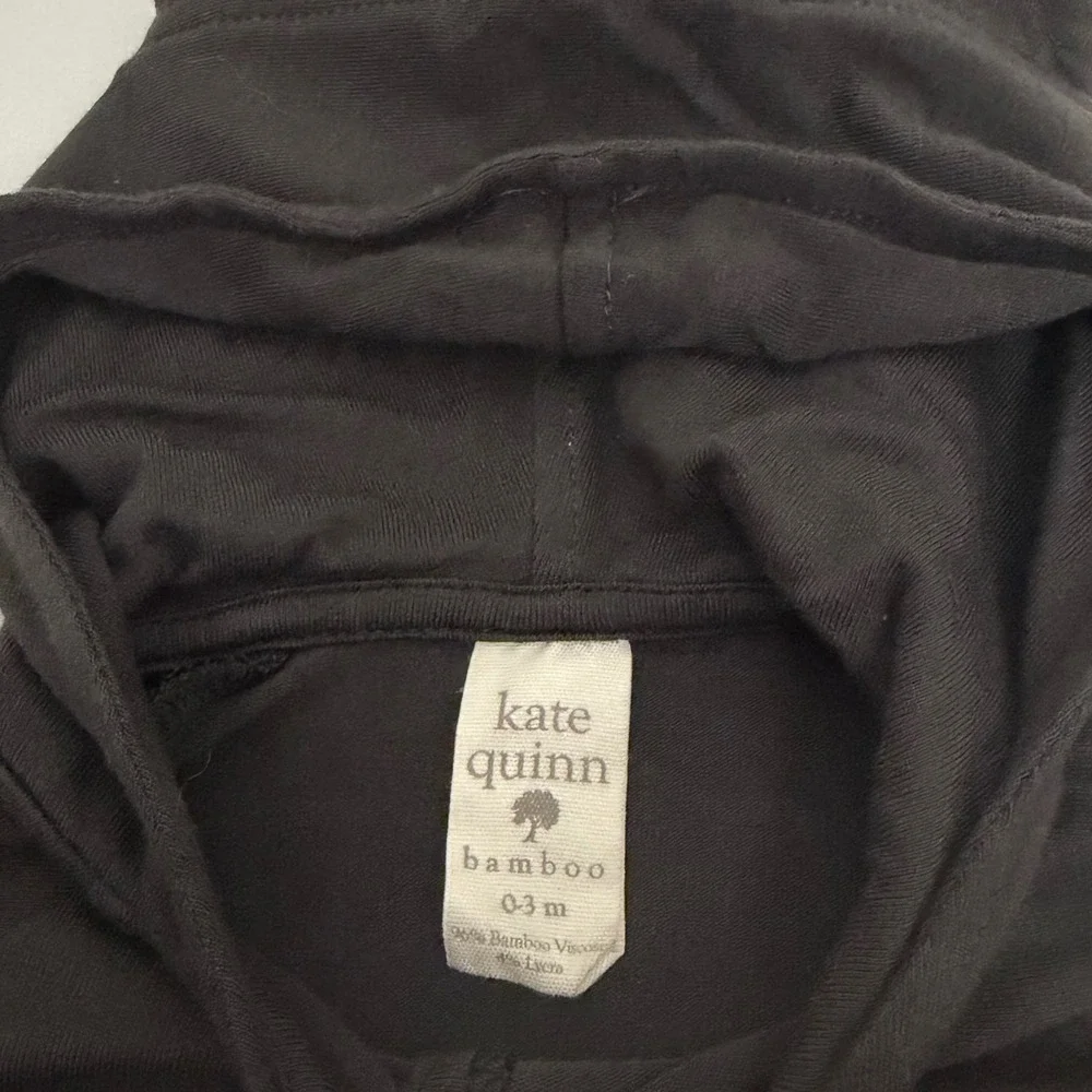 Kate Quinn Bamboo Black‎ Hooded Footie Romper with Bear Ears 0-3M Snap Front